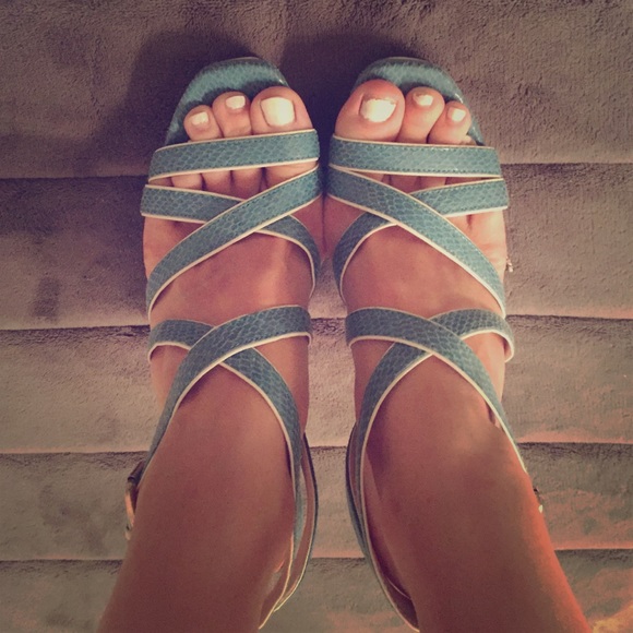 Turquoise Python Platform Sandals - image 1