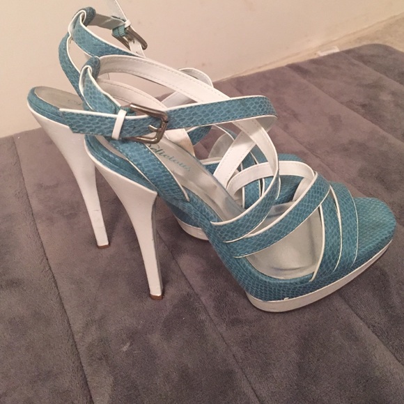 Turquoise Python Platform Sandals - image 2