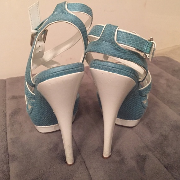 Turquoise Python Platform Sandals - image 3