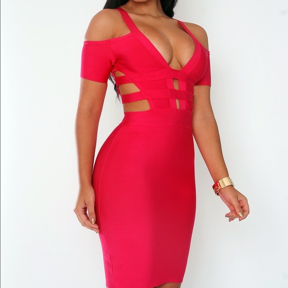 Bandage cut out Fuchsia Pink " Amira" Dress - Picture 2 of 4