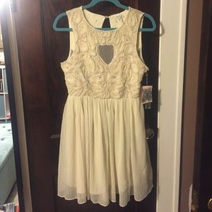 Embellished Cream Mesh Sleeveless Dress
