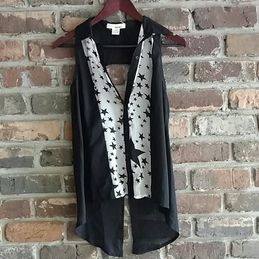 NWOT Open-Back Sheer Button-Down Tank