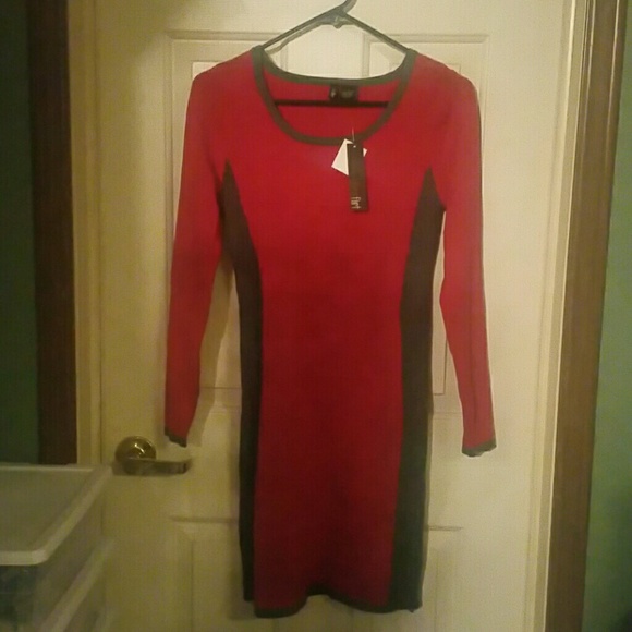 Elegant  ultra fit  red and gray dress