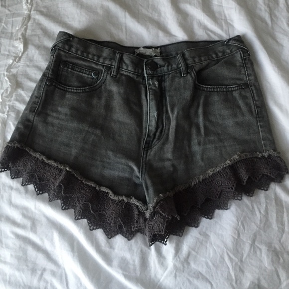 Free people dark grey lace trim shorts