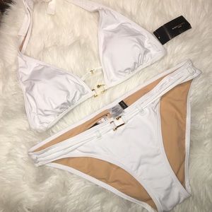 Bcbg MaxAzria white 2 piece bikini with gold