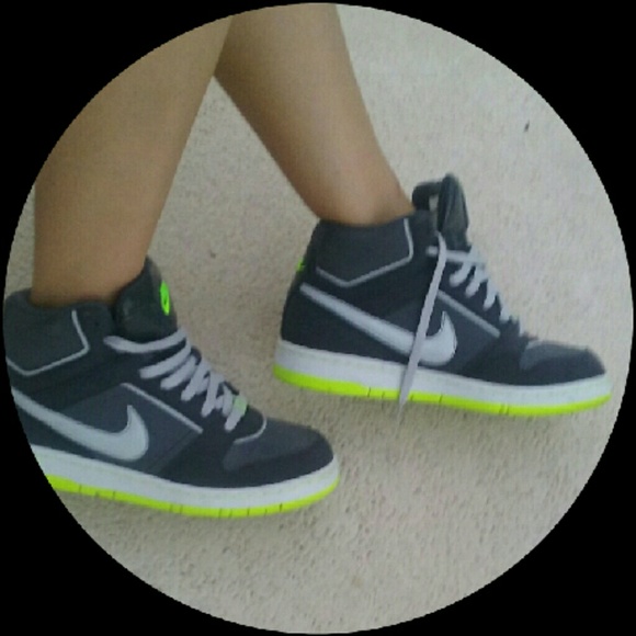 Nike Air High Tops Grey and Neon Shoes Sneakers