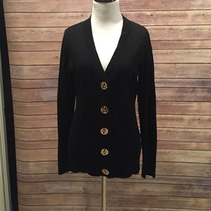 Black cardigan with gold buttons
