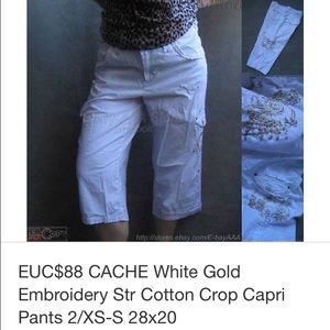 ⛔️SOLD⛔️Cache white gold embr summer cotton pants