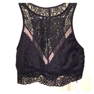 Aerie Black High Neck Bralette, Lace, Medium