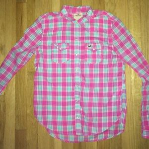 Pink and blue Hollister checkered flannel