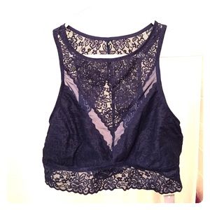 Aerie Navy Blue High Neck Bralette, Lace, Large