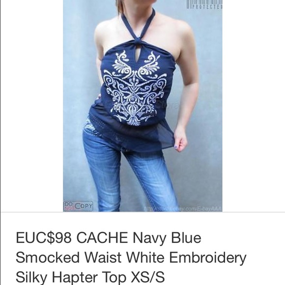 Cache blue white embr sheer silky halter top xs - Picture 1 of 4