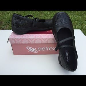Aetrex Julia Black Leather Mary Jane Wide width