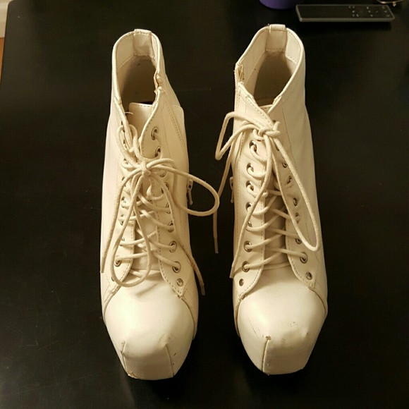 White lace up heel booties