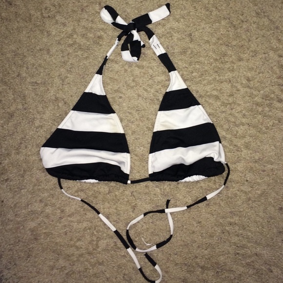 Black and White Striped Bikini Top