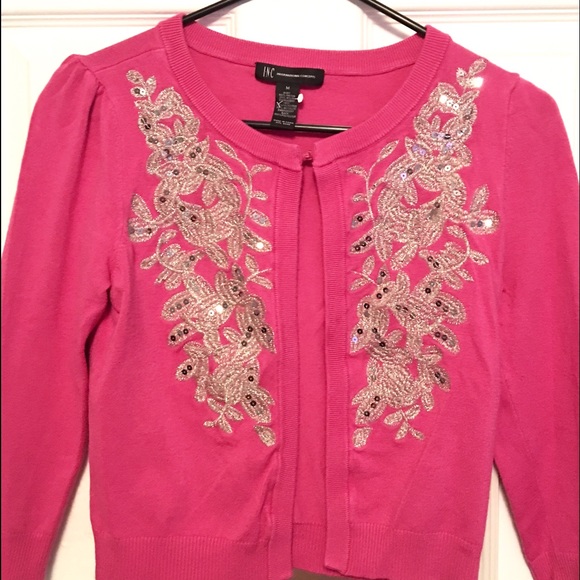 Pink sequined cardigan. - Picture 1 of 3