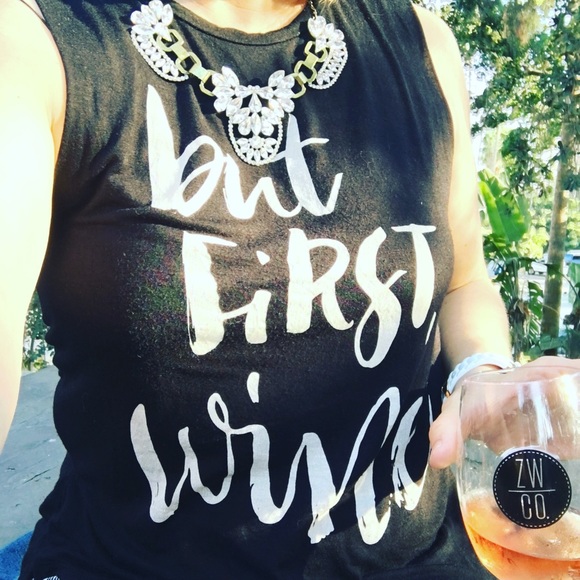 Black "But First Wine" Muscle Tank - Picture 2 of 4