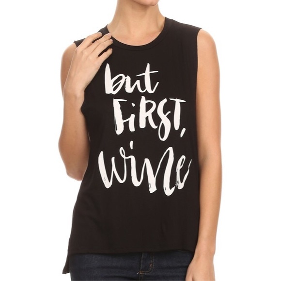 Tops - Black "But First Wine" Muscle Tank