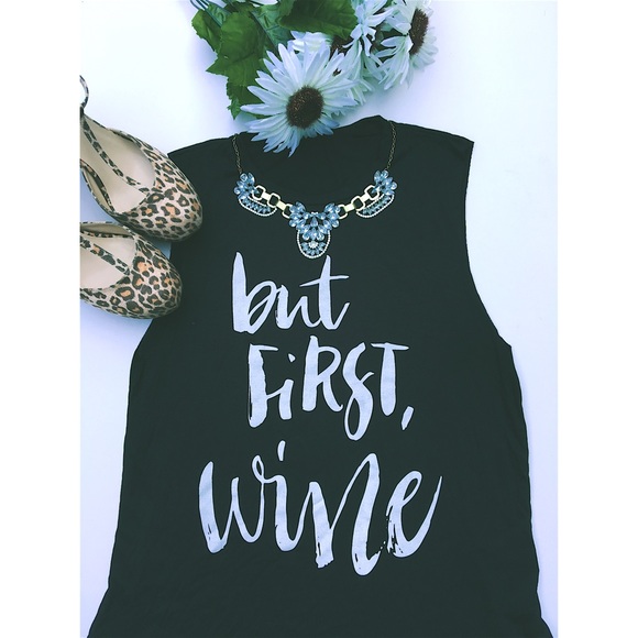 Black "But First Wine" Muscle Tank - Picture 4 of 4