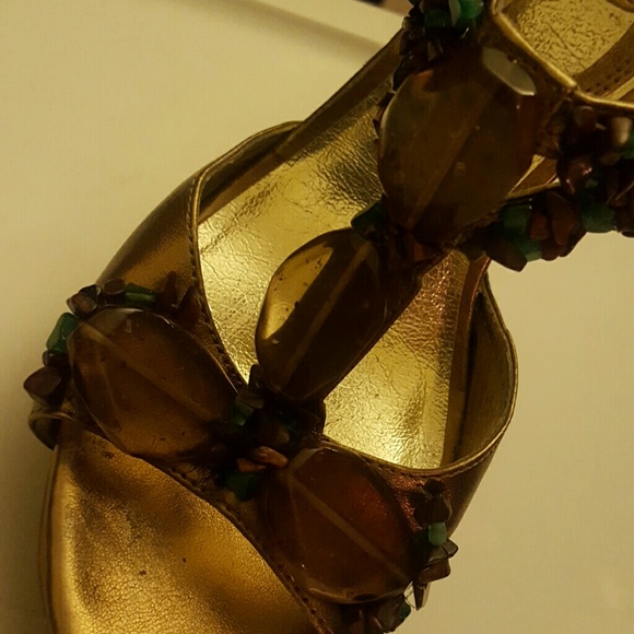 Bronze  T-Strap Platform Sandals with Stones - Picture 2 of 4