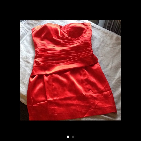 Red strapless tailored dress