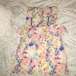 Floral, strapless, bodycon dress