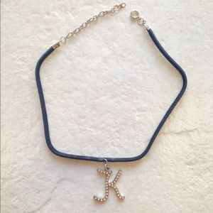 Handcrafted Black Suede Choker/Necklace w/ K charm