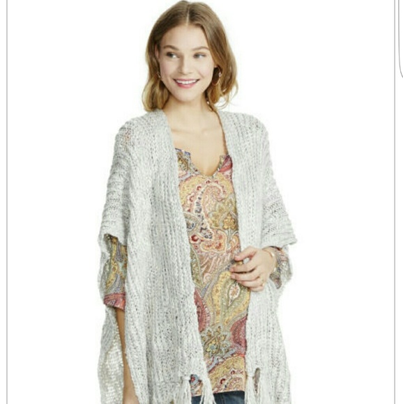 Cable Knit Open Fringe Maternity poncho
