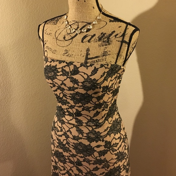 Black/nude lace illusion dress