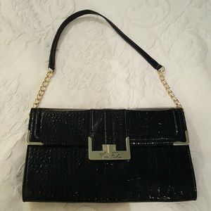 Marc Fisher black crocodile patent handbag