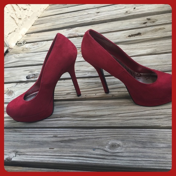 Red faux suede high heels. Stilettos. Barely Used