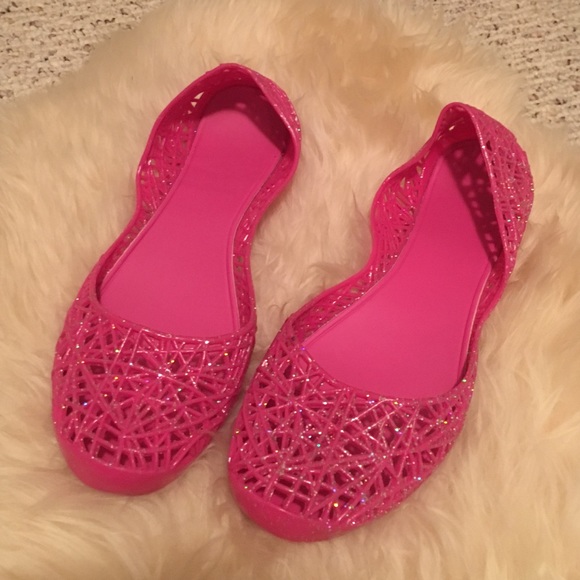 ❤️🏝NWT!  Fuchsia Glitter Ballet Jelly Flats🏝 - Picture 1 of 4