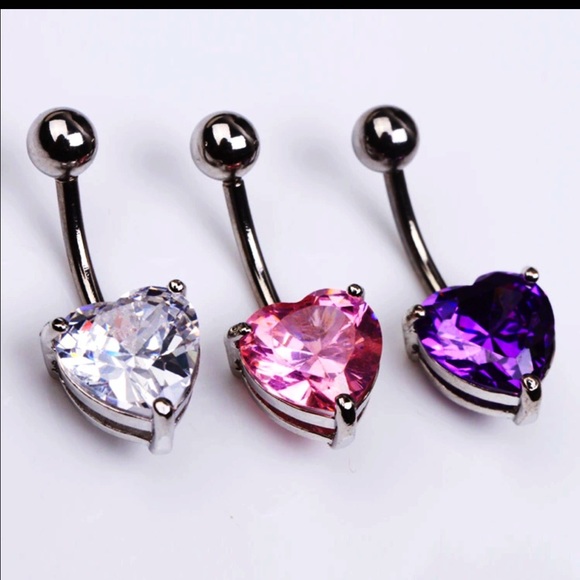 CRYSTAL HEART BELLY RING - Picture 3 of 4