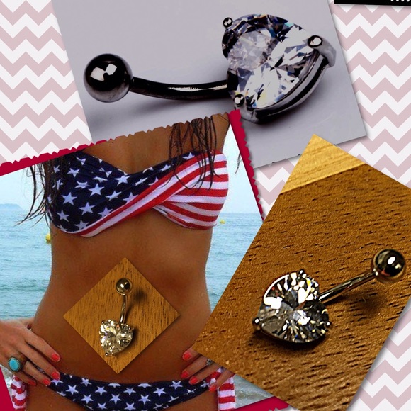 CRYSTAL HEART BELLY RING - Picture 2 of 4