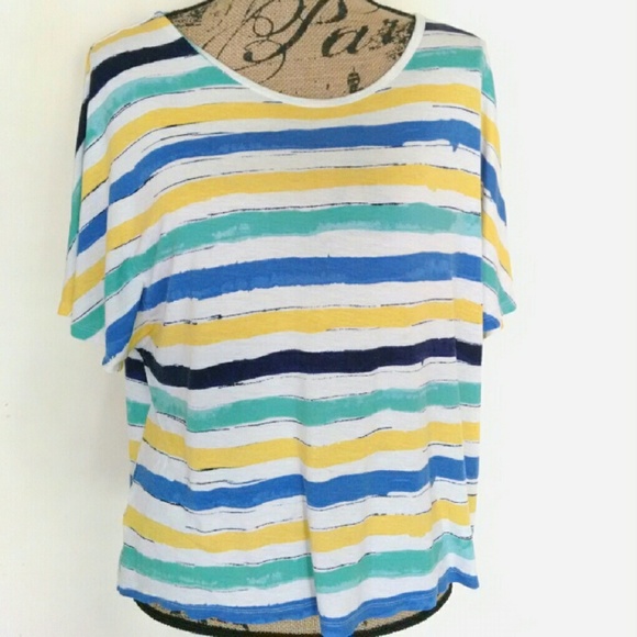Ann Taylor LOFT Blue Yellow Stripes Size Large