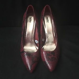 red snakeskin heels