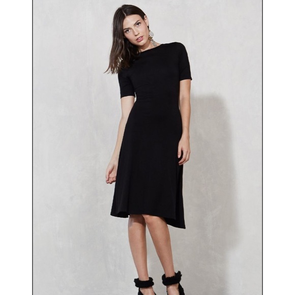 black short sleeve midi dress