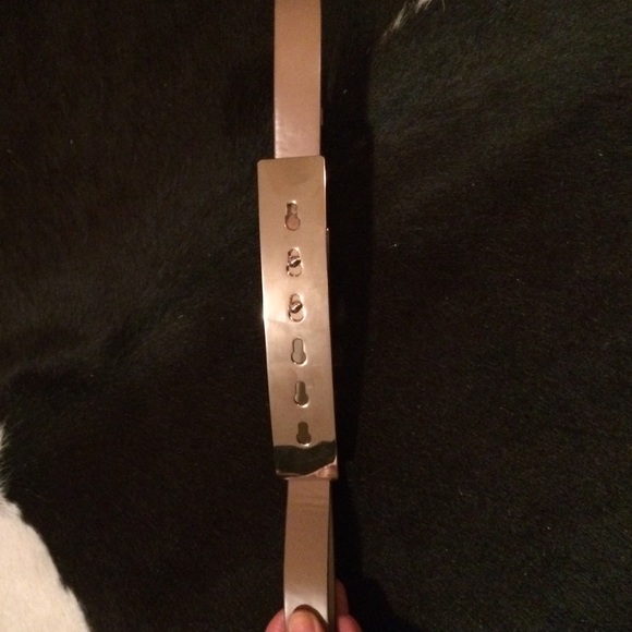 Faux leather tan belt gold buckle.  Small bcbg