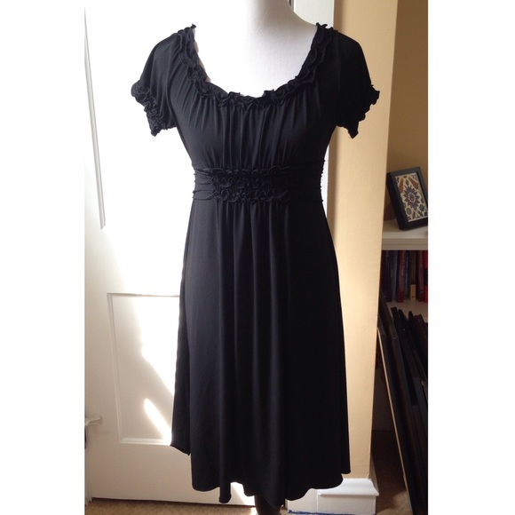 BCBGMaxAzria Fit and Flare Ruffle Scoop Neck