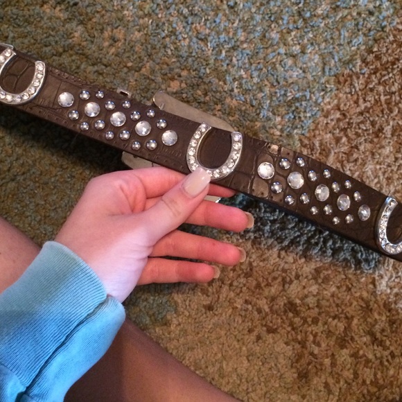 Brown bedazzled cow girl belt with buckle main image 3