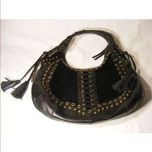 Isabella Fiore Black Leather and Pony Hair Lace Up