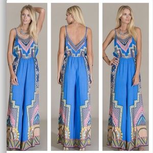 Blue tribal print jumpsuit
