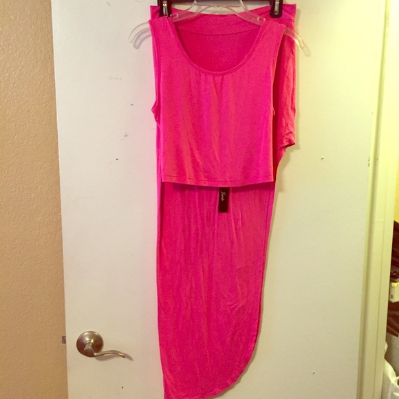 Pink High Slit & Crop Top