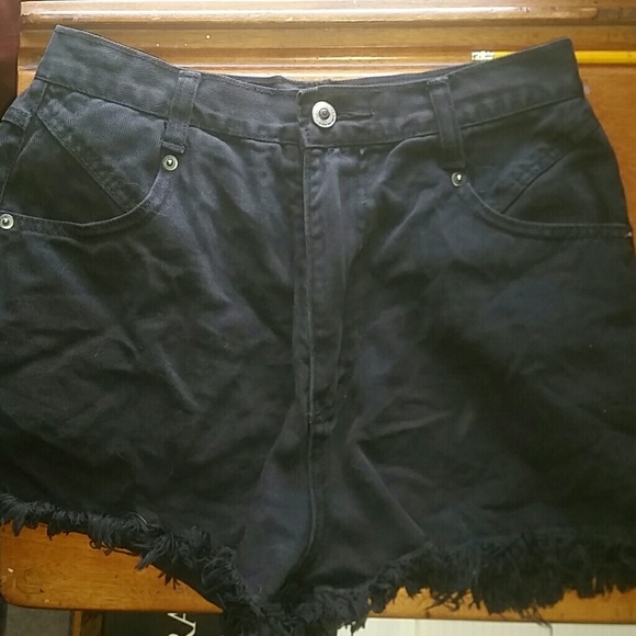 High waisted, black denim shorts