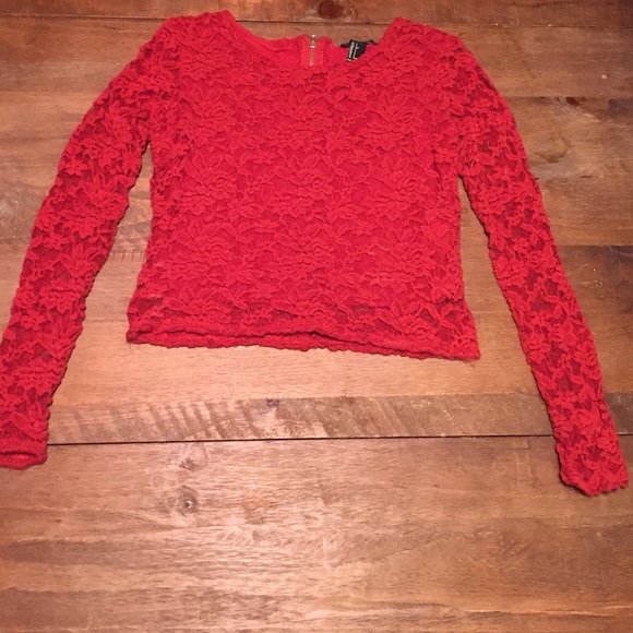 Red lace crop top