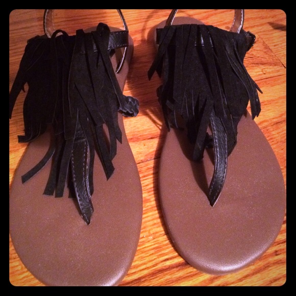Vans black fringe sandals