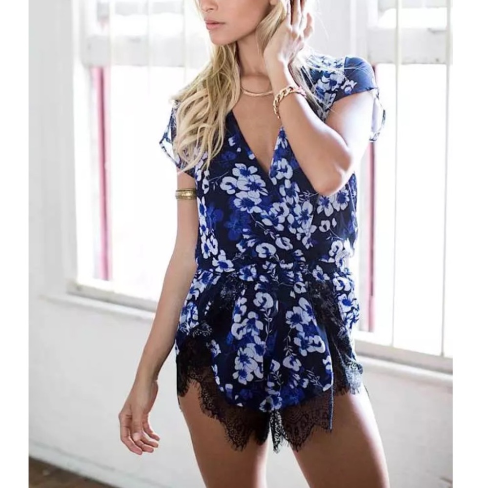 LACE ROMPER Floral Printed Intricate Boho Jumpsuit