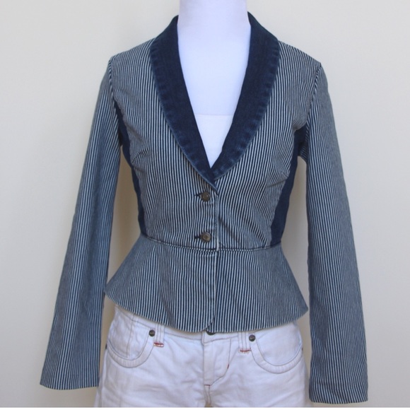 Striped Denim Peplum Jacket