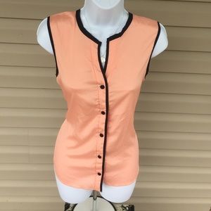 NWOT Peach sleeves button down W/black trim