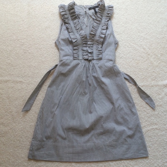 Striped sundress with ruffle collar detail